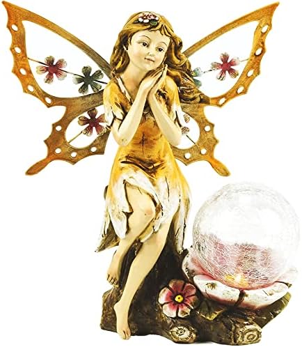 Angel Solar Garden Light with Color Changing LED Crackled Glass Globe