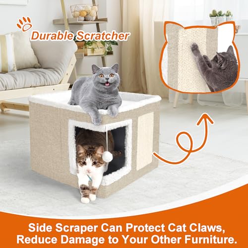 Loyareal casas para gatos para gatos internos - caverna grande com cama para gatos para casinha de g