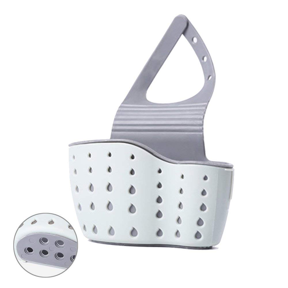 EC ELEGANTCHARM Kitchen Sink Caddy Sponge Holder Silicone Plastic Soap Holder Hanging Ajustable Strap Faucet Caddy with Drain
