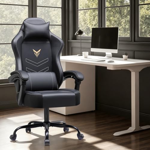 Image of GTPLAYER Gaming Chair, Office Chair High Back Computer Chair for Adults, Leather Desk Chair Executive Ergonomic Height Adjustable with Headrest and Lumbar Support, 300lbs Black