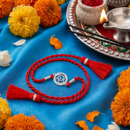 Image of ZAVYA 925 Pure Silver Ganesha Rakhi for Brother, Sterling Silver Bracelet for Bhai, Rakshabandhan Gift, with Authenticity Certificate