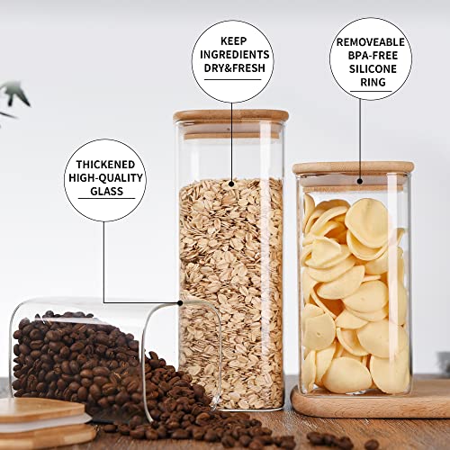 Glass Jar With Lid(14Oz),Clear Glass Food Storage Jar With Airtight Bamboo Lid Square Stackable Kitchen Canister For Candy,Coffee,Cookie,Sugar,Flour,Pasta,Nuts And Spice Jar #TOP2