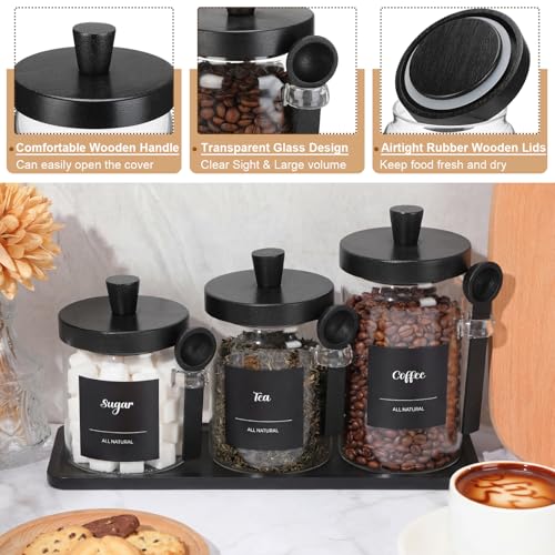 Image of Suclain 3 Pcs Glass Coffee Container Set, 20 oz, Black Bamboo