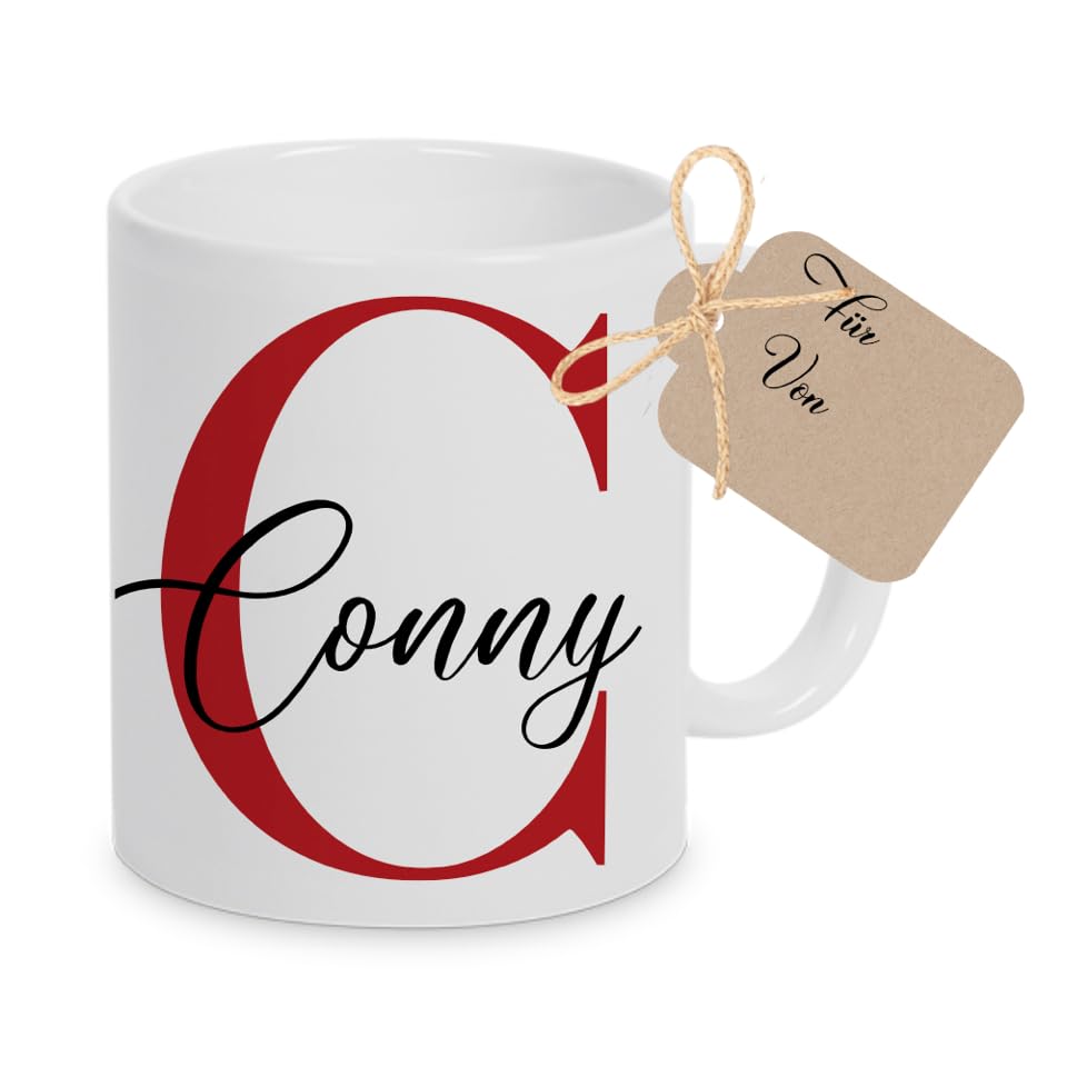 Manufaktur Liebevoll Personalisierte Keramik Kaffee Tasse mit Namen (Rot, 350 ml)