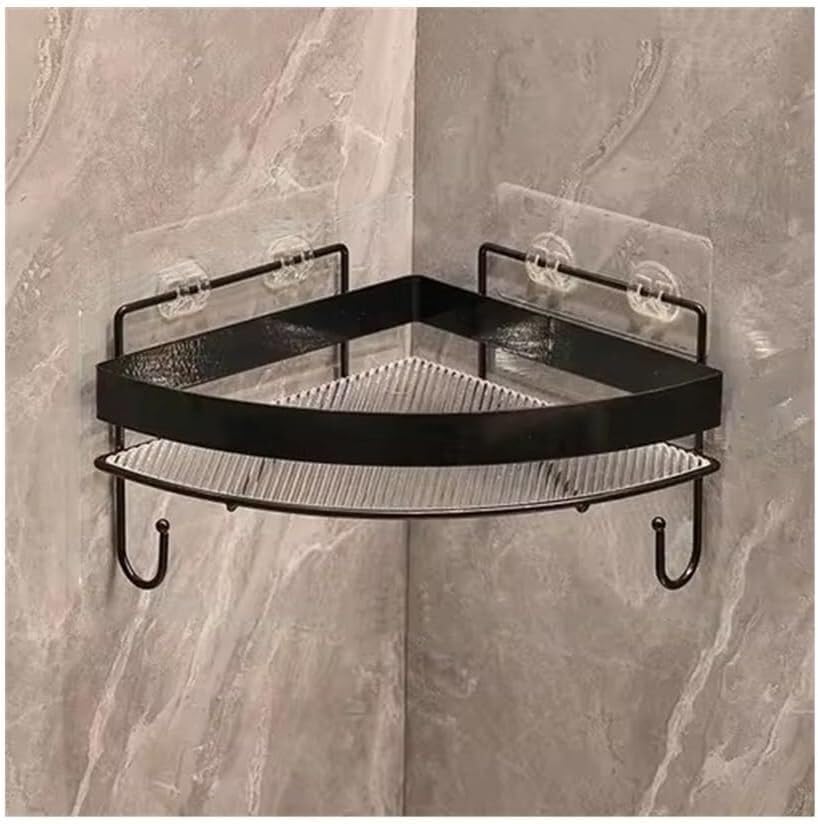 Corner Shower Caddy with Hooks 1 2-Pack Suction Cup Bath Shelves Triangle No-Drill Acrylic Shower Organizer with Metal