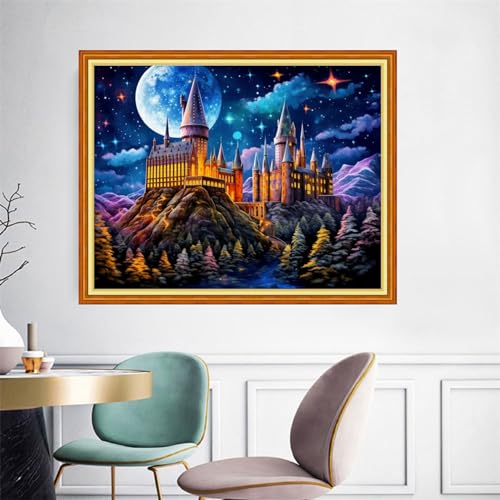 Image of Joyhoor Cross Stitch Kits for Beginners Stamped Cross-Stitch Supplies Needlework preprint Embroidery Kits for Adults DIY Needlepoint Kits Embroidery Patterns 11CT-Colorful Castle 16x20 inchs