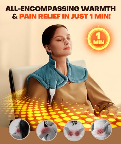 Image of Lenmen Graphene-Infused 1Min Fast Heating Pad, Deeper Pain Relief Weighted Heating Pads for neck and shoulders and back, Heated Wrap with 6 Heat Options 4 Auto Timer, Gifts for Men Women Mom Christmas