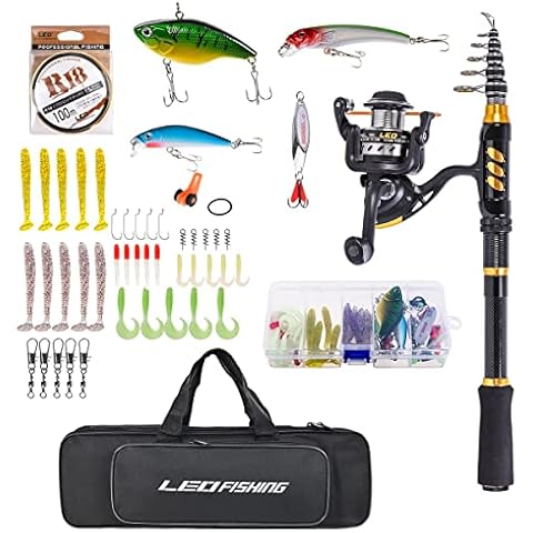 LEOFISHING Portable Gold Telescopic Fishing Rod and Reel Combos Set Carbon Fiber Fishing Pole with Full Kits Carrier Bag for Beginer and Youth Travel Saltwater Freshwater 4 Size (240cm/7.87ft) Cover