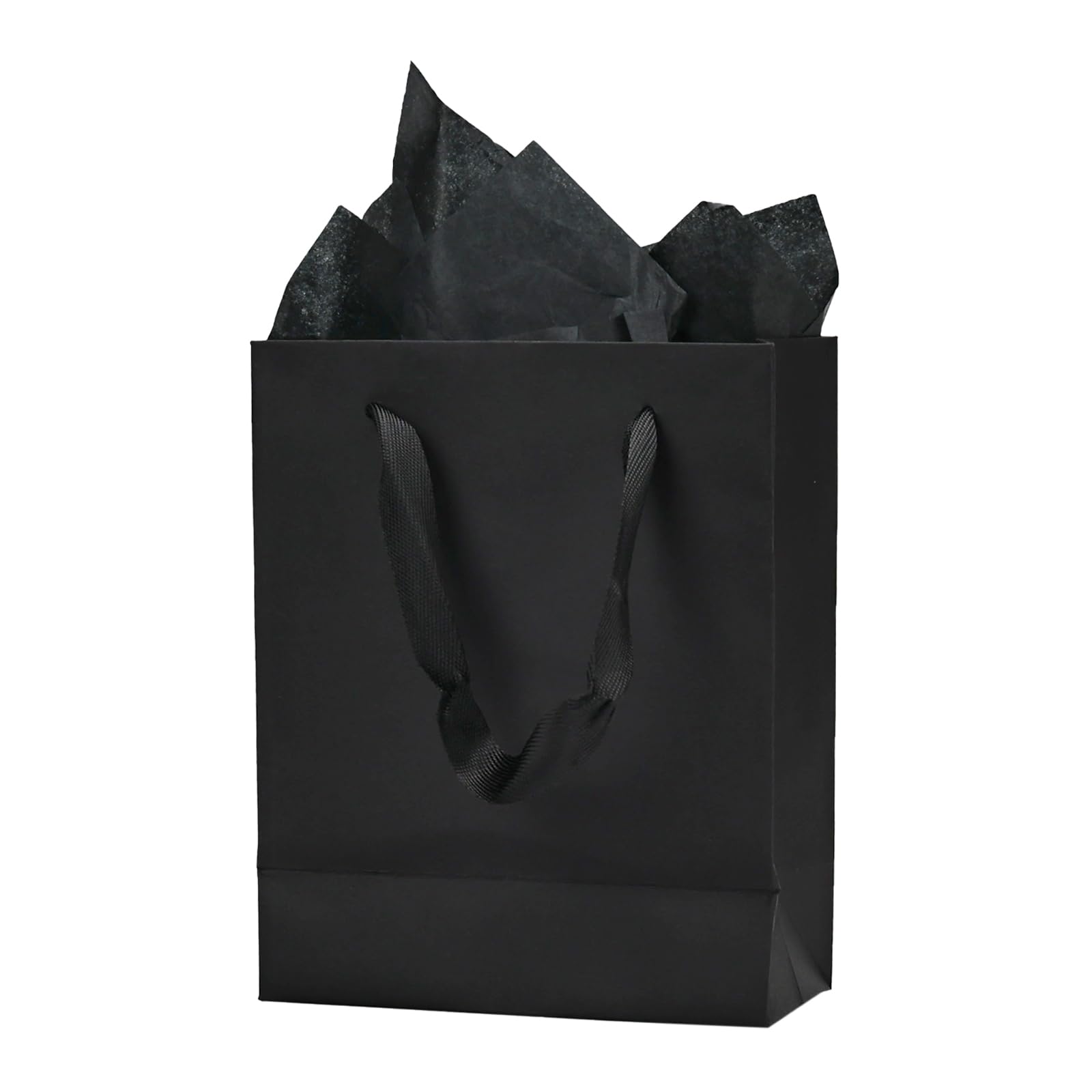 Aosric Black Gift Bags with Tissue Paper, 30 Pack 15x7.5x19 cm Reusable Goodie Bag for Christmas Gifts, Halloween Treats, Wedding, Baby Shower, Birthday Party Favor, Return Gifts