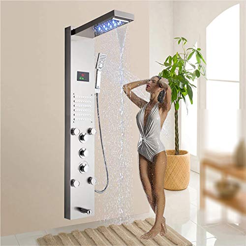 Panel de ducha NEWCES de acero inoxidable con pantalla digital LED y 5 funciones de salida de agua, acabado cepillado miniatura 2