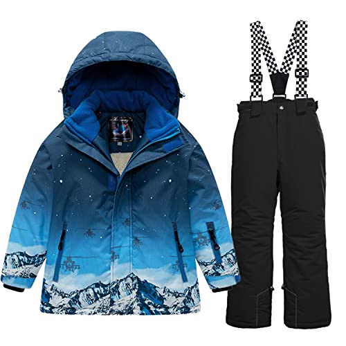 Image of WOWULOVELY Big Boy's 2-Piece Colorblock Snow Pants and Jacket Snowsuit Ski Suit