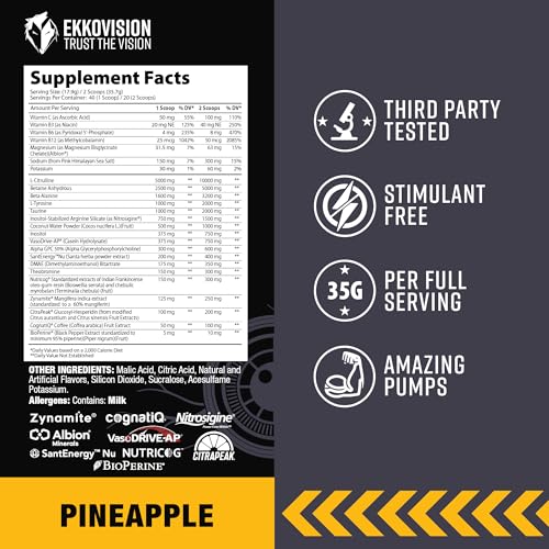 Image of Ekkovision Pre Workout Satori Face Off with Tingle, Pineapple Flavor, Preworkout for Men, Pre Workout Powder, Energy, Focus, Performance Support for Gym, Weightlifting, Running, Training, 40 Servings