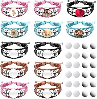 Du It Craft Sublimation Blanks Bracelets (36 Pieces) - Leather Bangles with Round Bezel Tray Base Setting and Heat Transfer Aluminum Sheets - DIY Personalised Blank Jewellery Making for Men/Women