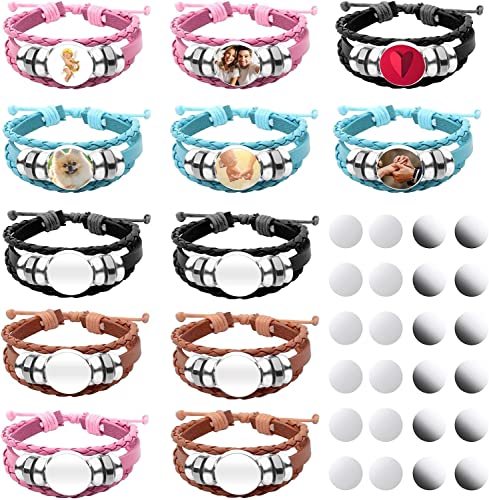 Pulseras Personalizadas para Sublimación en Blanco (36 Piezas) Pulsera Hombre / Mujer de Cuero con Base Redonda - Chapa Transferencia de Calor Cover