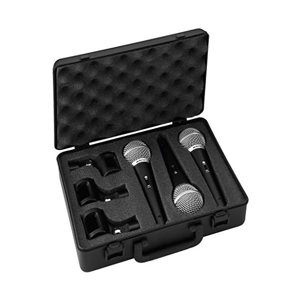 IMG 234020 STAGELINE DM-3S dynamische Mikrofone speziell für Gesangs-Stimmen, 3er-Set Sprach-Verstärker mit Nieren-Charakteristik inkl. Hartschalen-Koffer und 3 x Stativ-Klemmen, in Schwarz