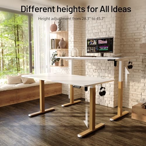 Monomi-Electric-Standing-Desk-55-x-24-inches-Height-Adjustable-Desk-Ergonomic-Home-Office-Sit-Stand-Up-Desk-with-Memory-Preset-Controller-White-TopWood-Grain-Frame