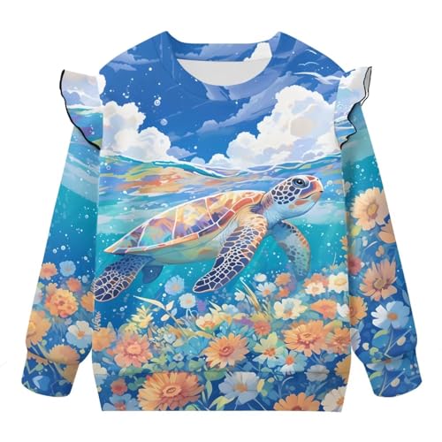 Girls Crew Neck Sweatshirts Ruffle Long Sleeve Pullover Shirts Tops Fall Winter Clothes for Kids Home School