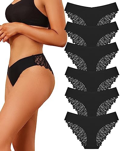 FINETOO Seamless Slips Damen Nahtlose Unterwäsche Spitzen Hipster Frauen Sexy V Waisted Unterhosen Angenehme Panties Passform 6er Pack S-XL