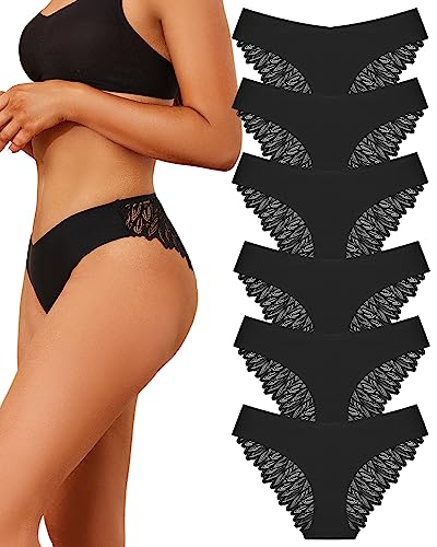 FINETOO Bragas Sin Costuras Mujer, Bragas Invisibles,Ropa Interior De Encaje Hipster para Mujer, Sexy, con Cintura En V, Ajuste Cómodo, 6 Unidades