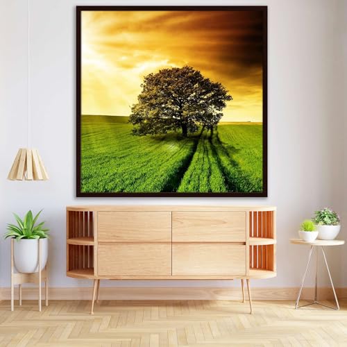 Image of ArtzFolio Lonely Tree | Canvas Painting for Bedroom & Living Room | Dark Brown Frame | 20 x 20 inch (51 x 51 cms)