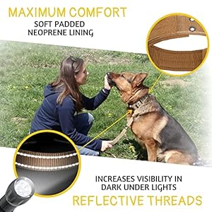   ADITYNA-Heavy-Duty-Dog-Collar-with-Handle-Reflective-Brown-Dog-Collar-for-Medium-Dogs-Wide-Thick-Tactical-Soft-Padded-Perfect-Dog-Collar-for-Training-Walking-or-Hunting