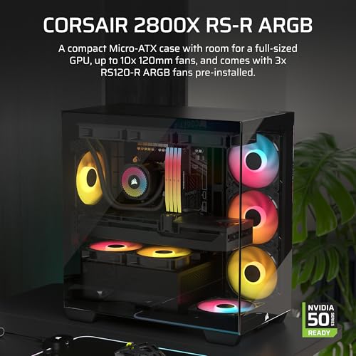 Image of CORSAIR 2800X RS-R Reverse Fan ARGB Micro-ATX PC Case - 3X Fans Included, Panoramic Glass, Modular Customization, GPU Anti-Sag, Reverse Connection Motherboard Compatible - Black