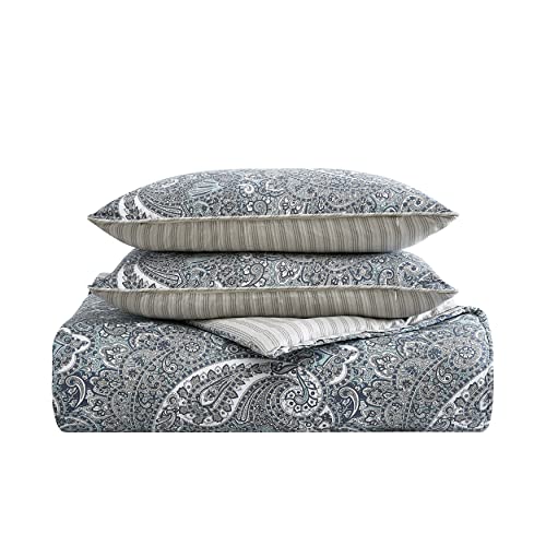 Stone Cottage - Queen Comforter Set, Reversible Cotton Bedding With Matching Shams And Bedskirt, All Season Home Decor (Lancaster Blue, Queen) #TOP4