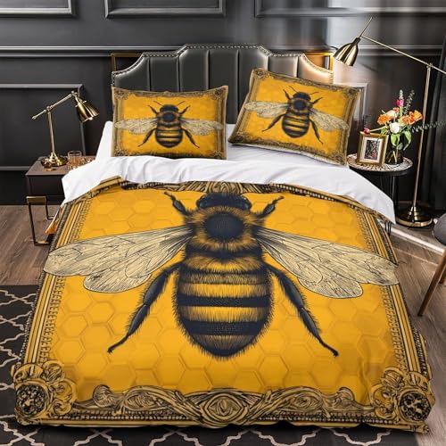Housse de couette abeille gravure ancienne en microfibre légère 3pcs - 2