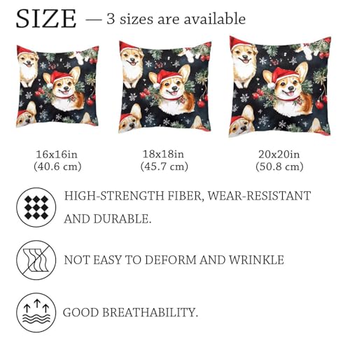 Housse de coussin Corgi Noël en velours 50x50 cm, idée cadeau originale