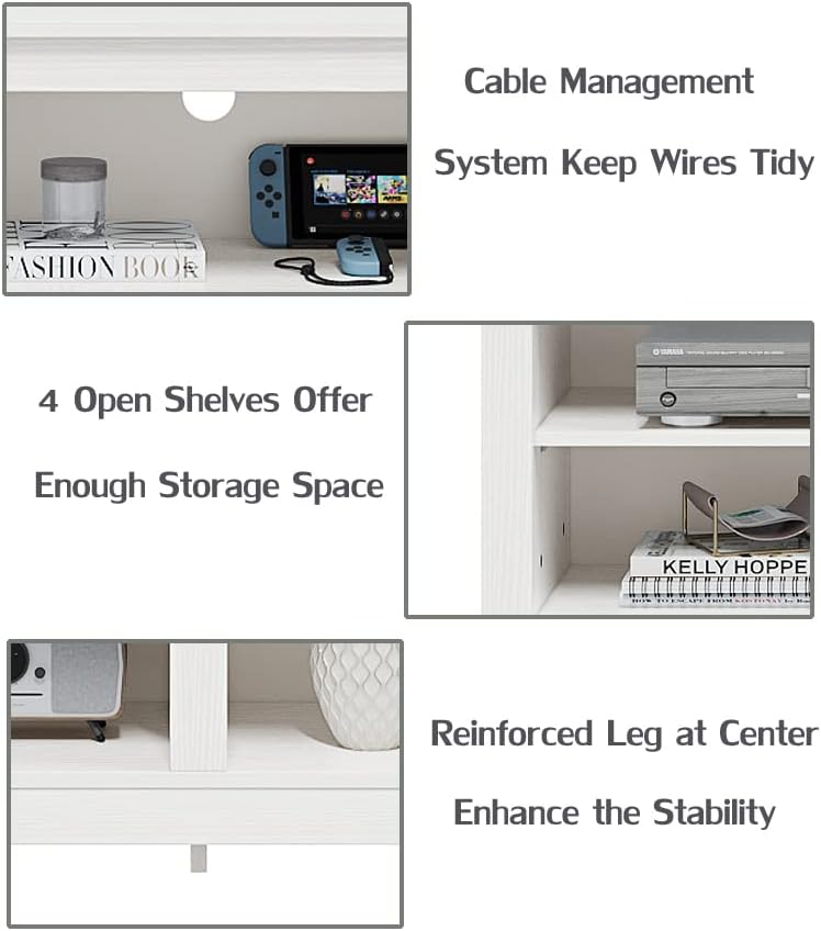 Panana TV Stand, Classic 4 Cubby TV Stand for 60 inch TV, Entertainment Center Media Television Stand for Living Room Bedroom (White, 55 inch)