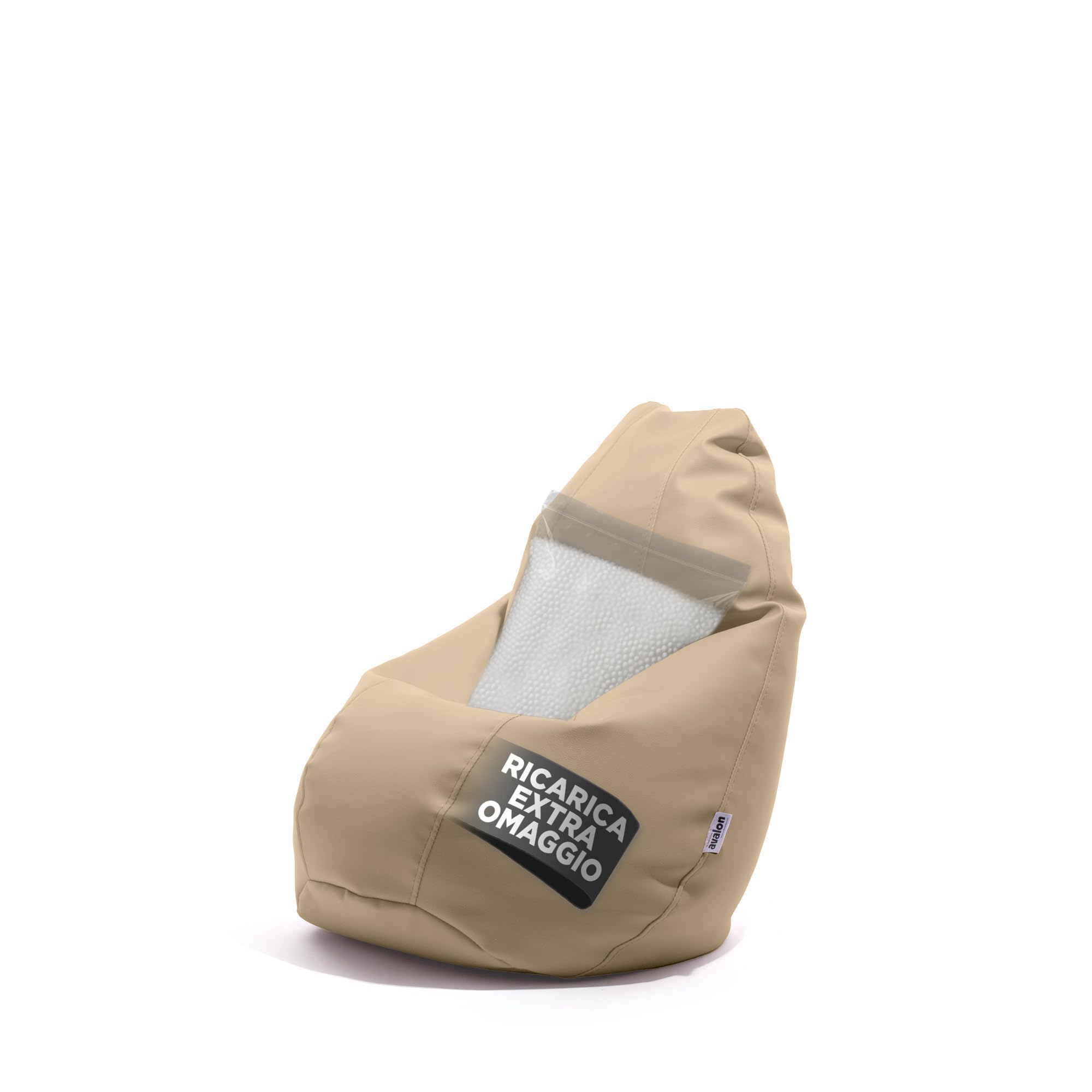 Avalon - Pouf Bambini Jazz in Ecopelle Deluxe Super Resistente, Pouf Sacco di Qualità Sartoriale, Bean Bag per Sedersi Ergonomico, Pouf a Sacco Impermeabile, Made in Italy(56x76cm-Beige)