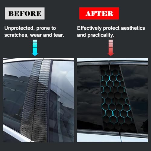 Image of Blueshyhall 2PCS Car B-Pillar Vinyl Decals, Blue Honeycomb Personalized Vehicle Door Pillar Sticker, HD Printed PET Waterproof Sun Protection Scratch Cover