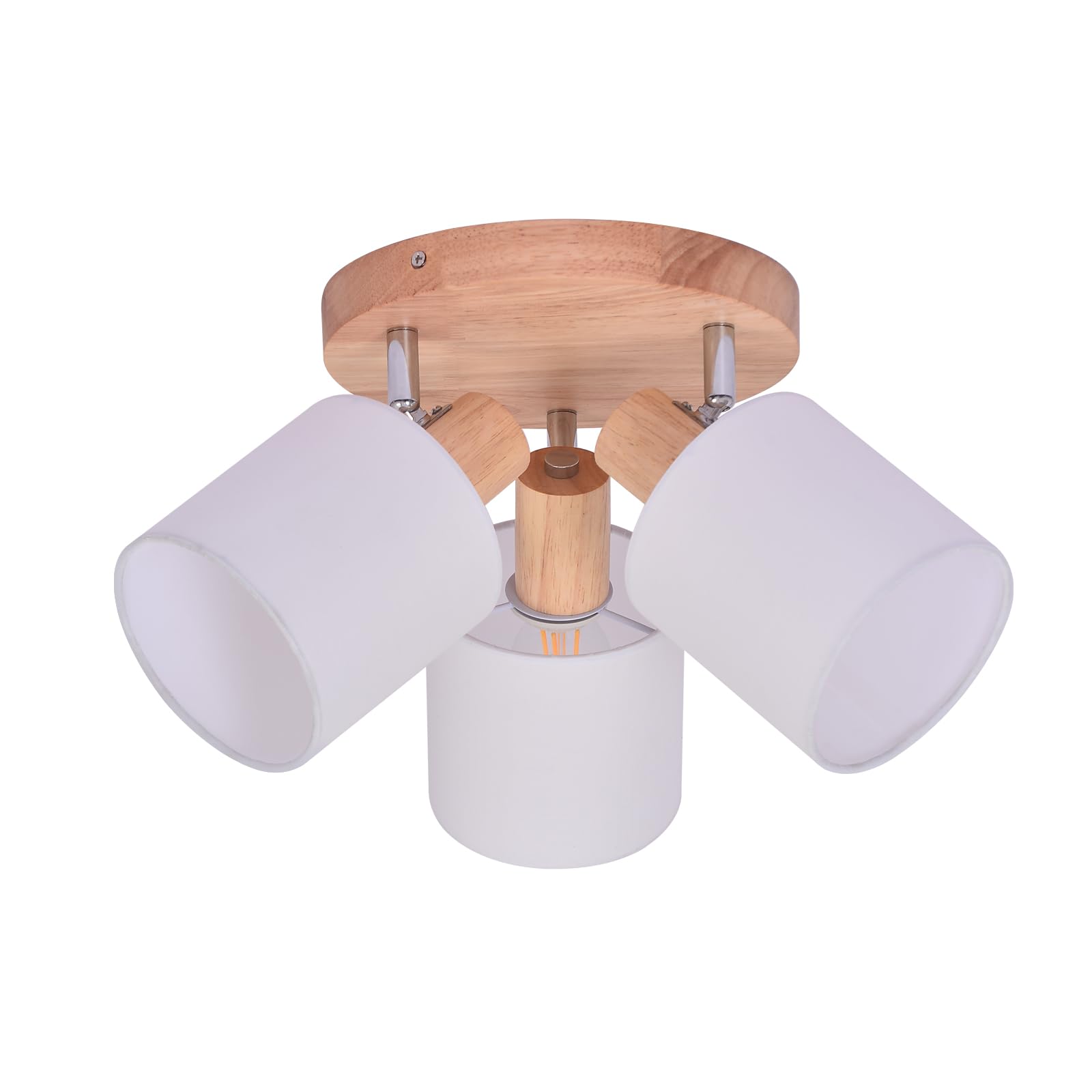 Glitzerlife Lámpara de techo Madera 3 Focos de Techo Redondo E14 Retro | Giratorios Interior Iluminación Foco de Pared con Pantalla de Luz para Dormitorio Salón Cocina Pasillo (Sin Bombilla)