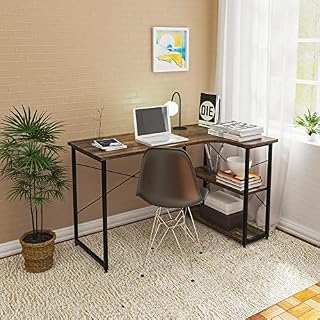 EUGAD Computer Desk with Shelves L Shape PC Laptop Desktop Workstation Study Table Home Office Corner Work Table 120x74x71.5cm Black/Vintage Wood