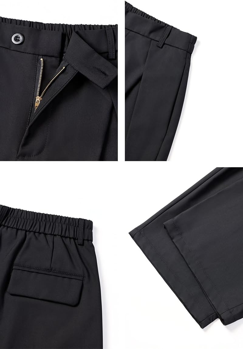 THWEI Men's Baggy Wide Leg Pants Zipper Fly Pleated Trousers Casual Dress Pants with Pocket Black M - Image 5