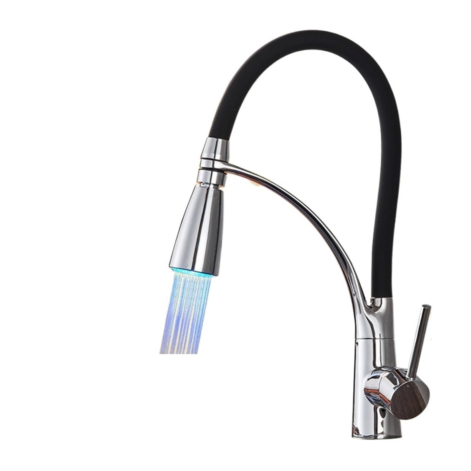 Zqfhsx Chrome Led Light B Deck Mount Black Hose Chrome Kitchen Faucet Single Handle Stream Sprayer Mixer Hot & Cold Pull Down Crane(Chrome Led Light A)