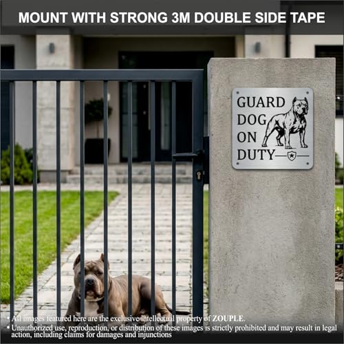 Image of Beware of Dog Sign, Pitbull, 8x8 Inch, Durable Steel, Triple Mount