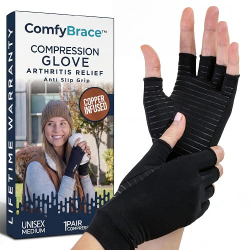 ComfyBrace Copper Infused Compression Arthritis Gloves for Hand & Finger Relief from pain/swelling...
