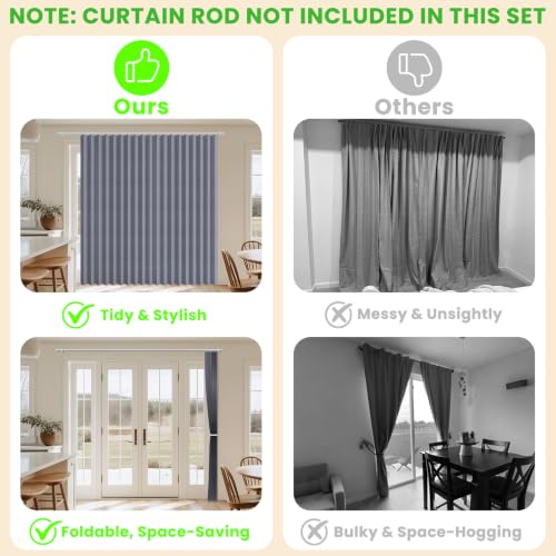 Image of AJAZZ Blackout Accordion Door Curtain 1 Panel 98 inchx78 inch Dark Blue - Magnetic Folding Room Divider, No-Drill Sliding Patio Closet