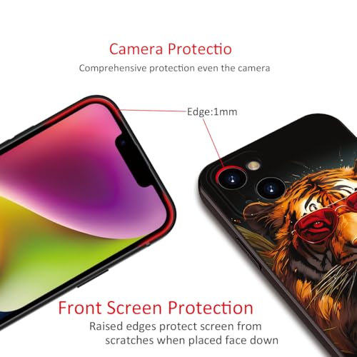 Printed with Tiger for iPhone 14 case, Fashionable Unique Tiger Eyewear Design Silicone Soft Shockproof case,showcasing Personal Charm (A1- Tigers-Animal)