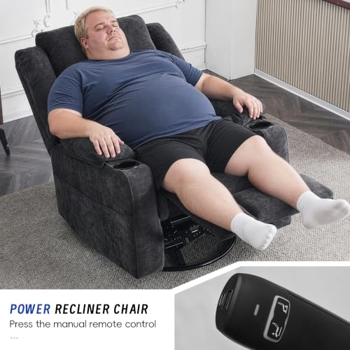 Image of Power Swivel Rocker Recliner Chair with Massage and Heat for Adults,Electric Glider Reclining Single Sofa Chair for Living Room,USB & Type-C Charging Ports, Infinite Position,Dark Gary