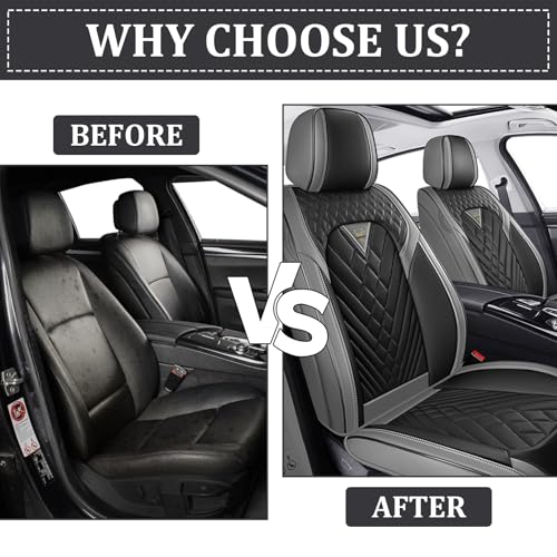 Image of Car Seat Covers Front Seats for Kia Telluride 2020-2026, Anti-Slip Full Coverage Car Seat Covers, Waterproof Nappa Leather Car Seat Cover Sets(2 Seats /Gray Black)