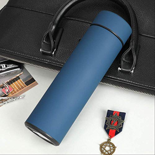 MUXIN Aislamiento Inteligente Acero Inoxidable Doble Capa 304 Aislamiento Taza Regalo Taza de Agua 500 ml Pintura de Goma Azul Cover
