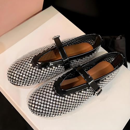 Women's Crystal Studded Glitter Flats - Silver-Toned Sparkle Evening Shoes with Cushioned Sole | Comfortable Party Shoes for Women, Formal Wedding Guest Pumps, Dressy Casual Ballet Flats4