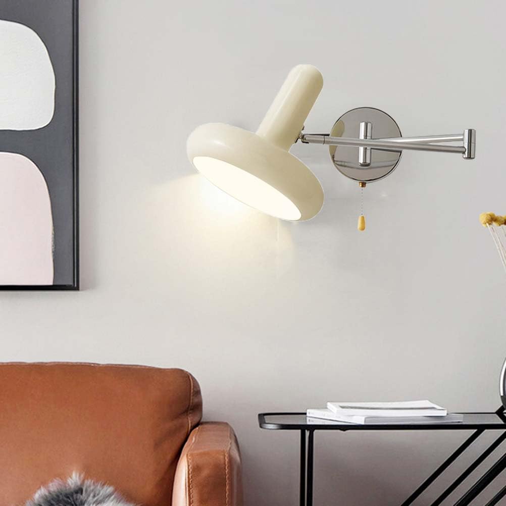 Langer Arm Drehung Wandleuchte mit Schalter Verstellbar Schwenkarm Wandlampe Moderne E27 Metall Nachttischlampe Wandbeleuchtung Weiß+Silber für Schlafzimmer Wohnzimmer（mit Leuchtmittel）