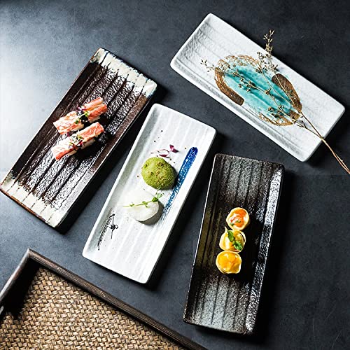 Assiette De Service Longue en Porcelaine De 28 Cm pour Fête, Sushis, Apéritifs, Desserts, Viandes, Vaisselle Allant Au Four,Sets of 4