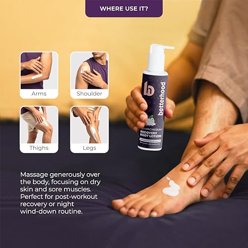 Image of betterhood 10% Magnesium Recovery Body Lotion (Pack of 2) | Restful Sleep, Muscle Recovery & Relaxation | Chamomile & Shea Butter Blend with Ginger Roots, Boswelia, Menthol for Wholesome Healing | 225 ml