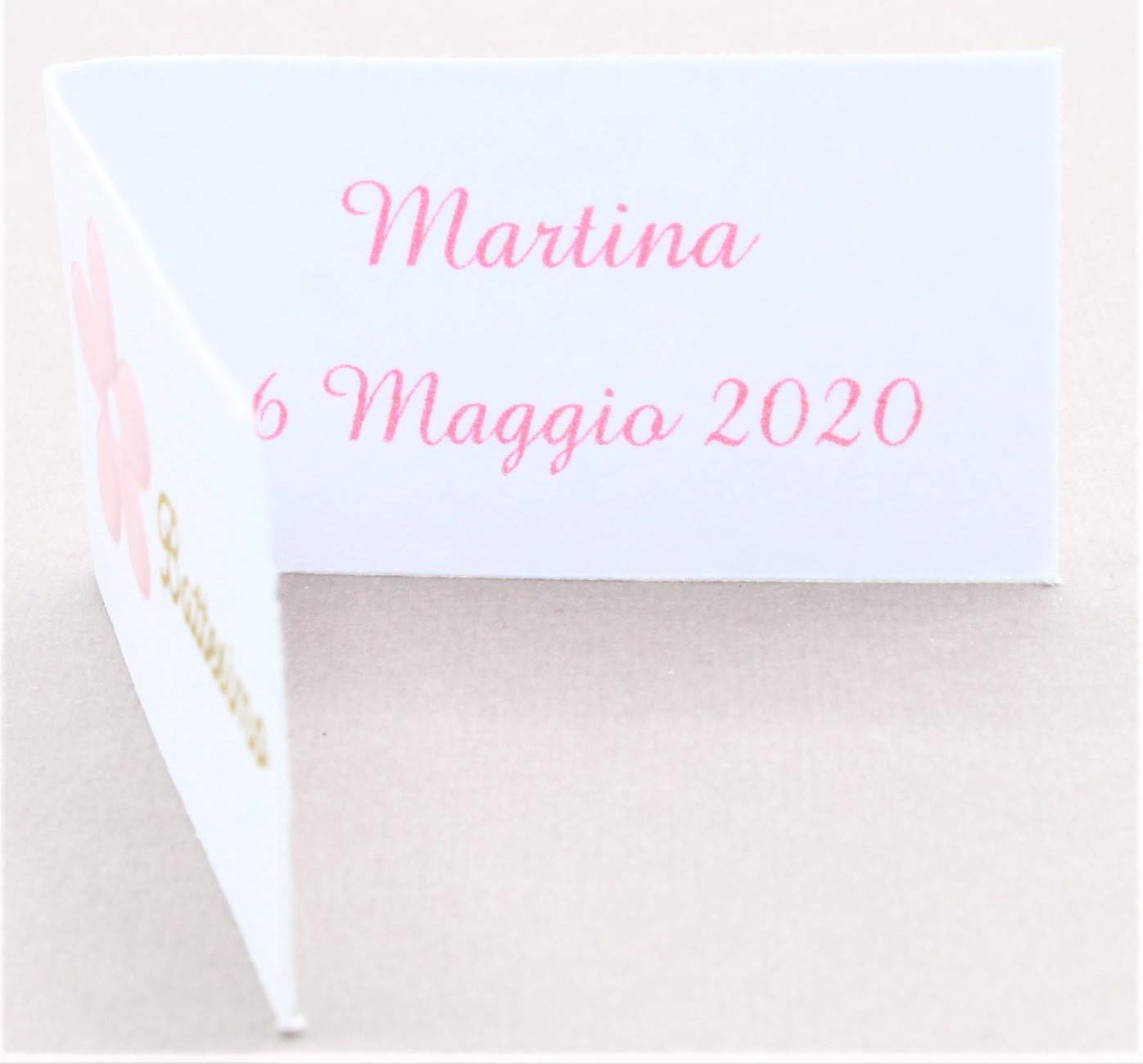 LE GEMME DI VENEZIA Bigliettini Bomboniera Battesimo Fiore Rosa Stampa Personalizzata in Omaggio (Pezzi 200)
