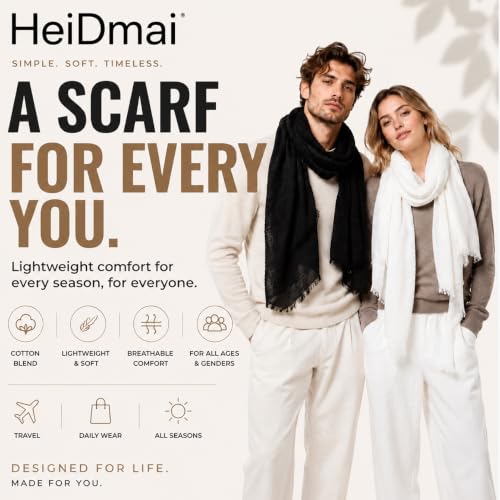 Image of Lightweight Cotton Blend Scarf for Women Men | Large,Breathable,Thin,Soft,Crinkle Scarf,Hijab Head Wrap,NeckScarf,Everyday,Travel Scarf,Summer Dress Scarves Holiday Gift