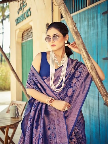 Image of SWORNOF Women's kanjivaram banarasi silk saree for festival Wedding silk with rich pallu Design sarees for women with Unstitched blouse piece